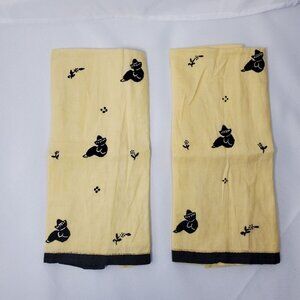 VTG Siesta Hombre Yellow Linen Hand Tea Finger Towels Set Of 2 Mexican Folk Art